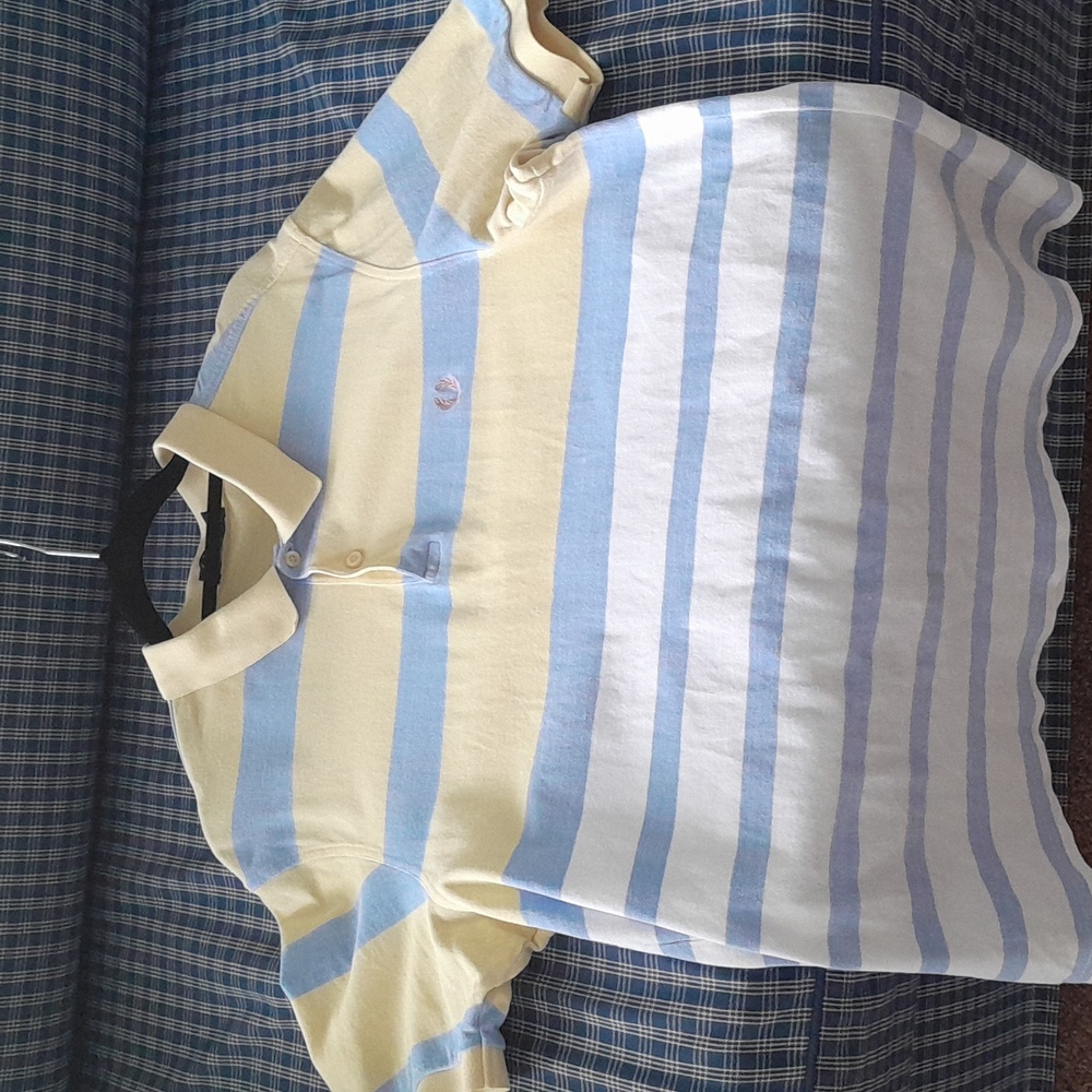 Fred Perry Polo Shirt. Color Light Blue, yellow and white stripes.XL slimfit
